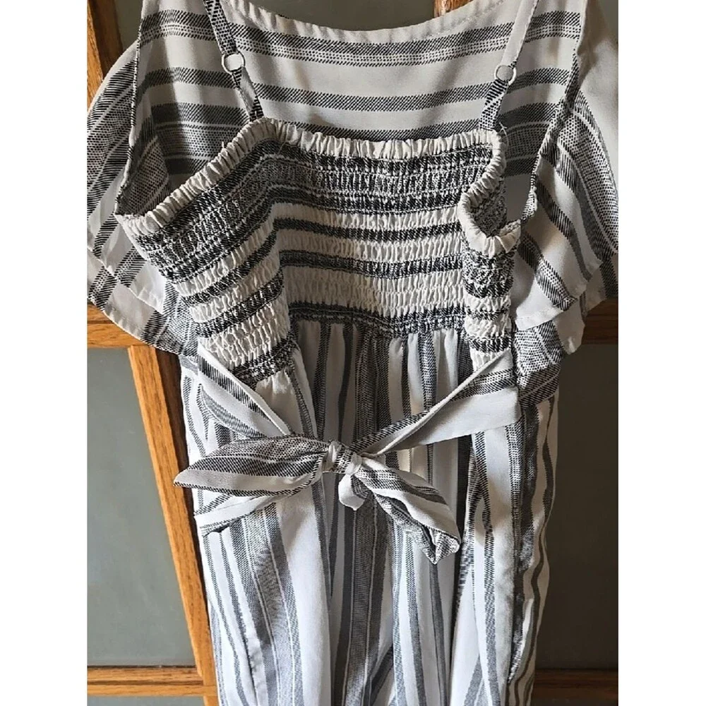 Jumpsuit Size 10 Large Girls Black & White Striped Ruffle One-Piece Lined